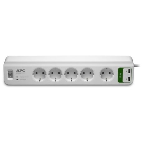 (PM5U-GR) Túlfeszültségvédo elosztó 5 aljzattal, 2 port, USB-tölto